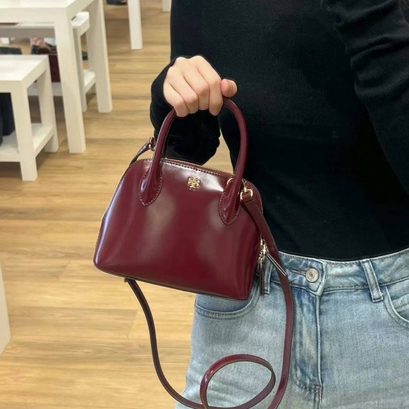 NWT Tory Burch Emerson Patent Mini Dome Satchel 159532 IN ROYAL BURGUNDY - Picture 7 of 10